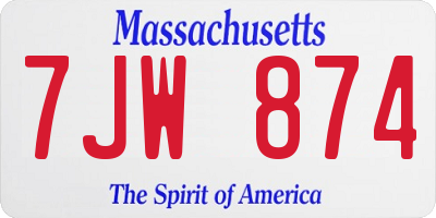 MA license plate 7JW874