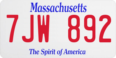 MA license plate 7JW892