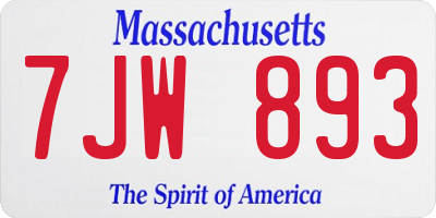 MA license plate 7JW893