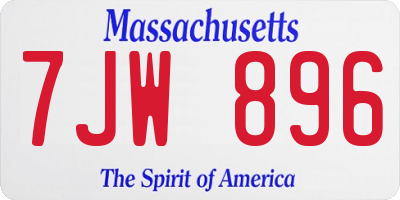MA license plate 7JW896