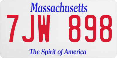 MA license plate 7JW898