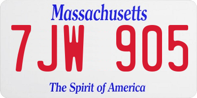 MA license plate 7JW905