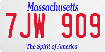MA license plate 7JW909