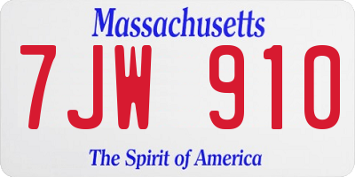 MA license plate 7JW910