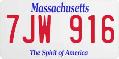 MA license plate 7JW916