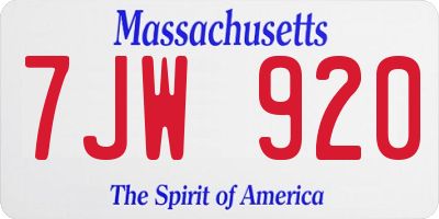 MA license plate 7JW920