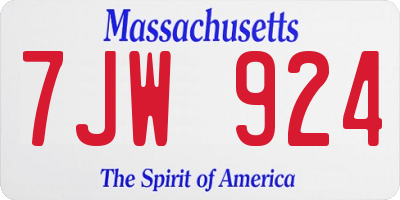 MA license plate 7JW924