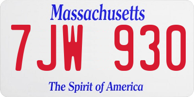 MA license plate 7JW930