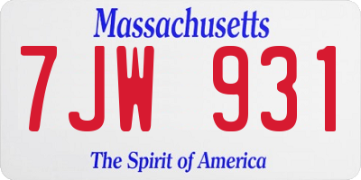 MA license plate 7JW931