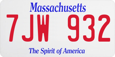MA license plate 7JW932
