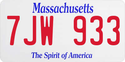 MA license plate 7JW933
