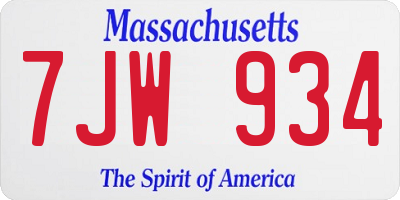 MA license plate 7JW934