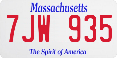 MA license plate 7JW935