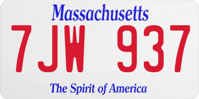 MA license plate 7JW937