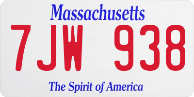 MA license plate 7JW938