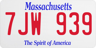 MA license plate 7JW939