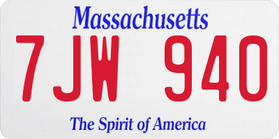 MA license plate 7JW940