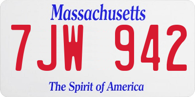 MA license plate 7JW942
