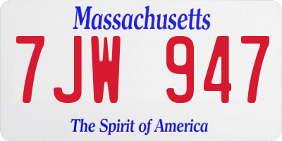 MA license plate 7JW947