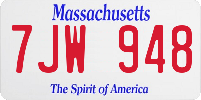 MA license plate 7JW948