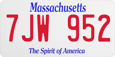 MA license plate 7JW952