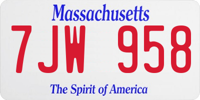 MA license plate 7JW958