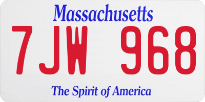 MA license plate 7JW968