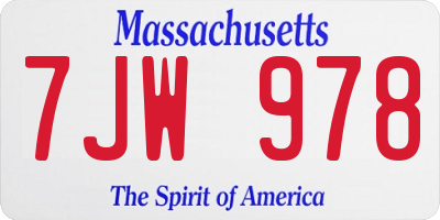 MA license plate 7JW978