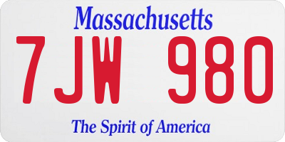 MA license plate 7JW980