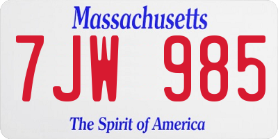 MA license plate 7JW985