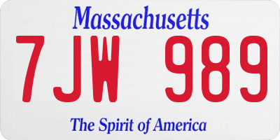 MA license plate 7JW989