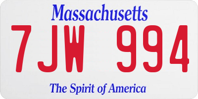 MA license plate 7JW994