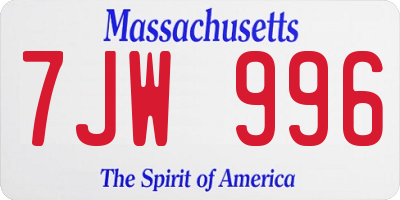 MA license plate 7JW996