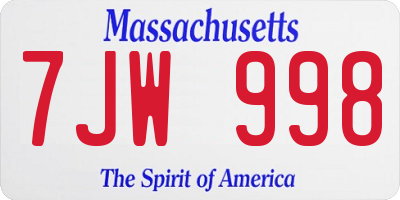 MA license plate 7JW998