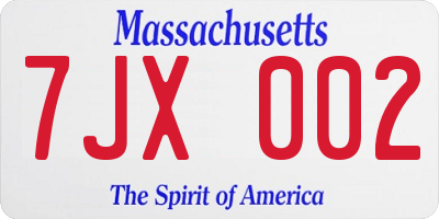 MA license plate 7JX002