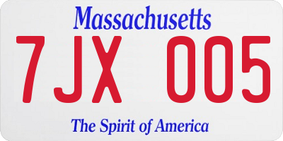 MA license plate 7JX005