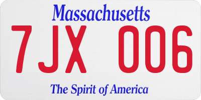 MA license plate 7JX006
