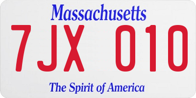 MA license plate 7JX010