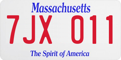MA license plate 7JX011