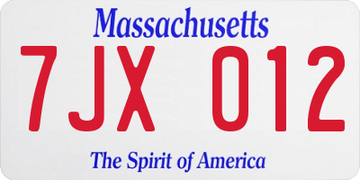 MA license plate 7JX012