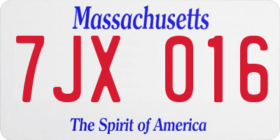MA license plate 7JX016