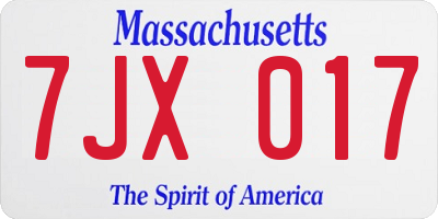 MA license plate 7JX017