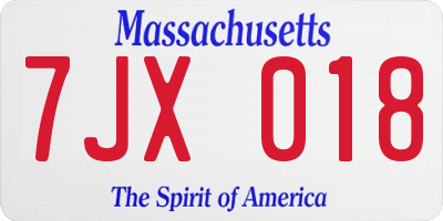 MA license plate 7JX018