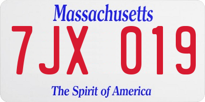 MA license plate 7JX019