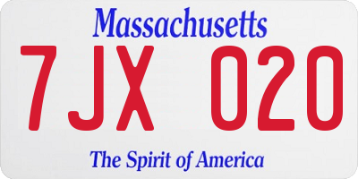 MA license plate 7JX020