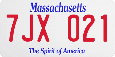 MA license plate 7JX021