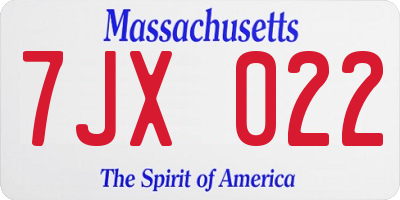 MA license plate 7JX022