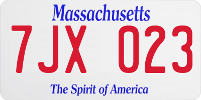 MA license plate 7JX023