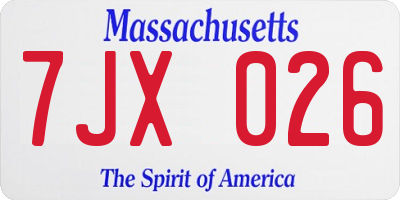 MA license plate 7JX026