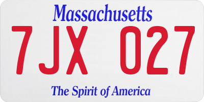 MA license plate 7JX027